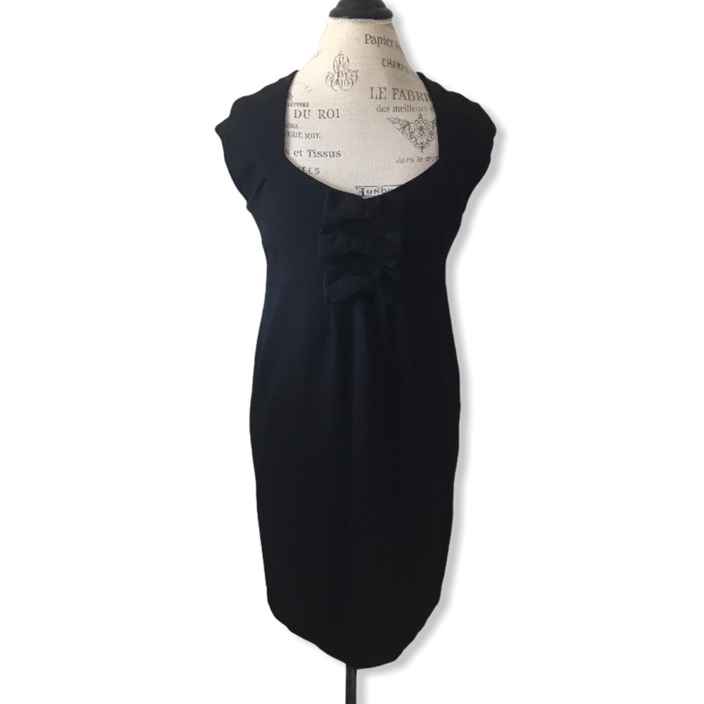 KENNETH COLE REACTION Cap Sleeve Black Dress with Exposed Zipper and Three Bows